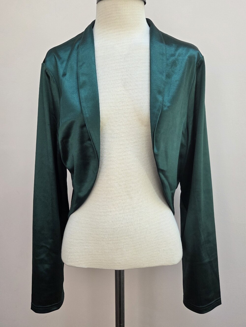 Belle Pogue Emerald Green Satin Long Sleeve Bolero, Size XL